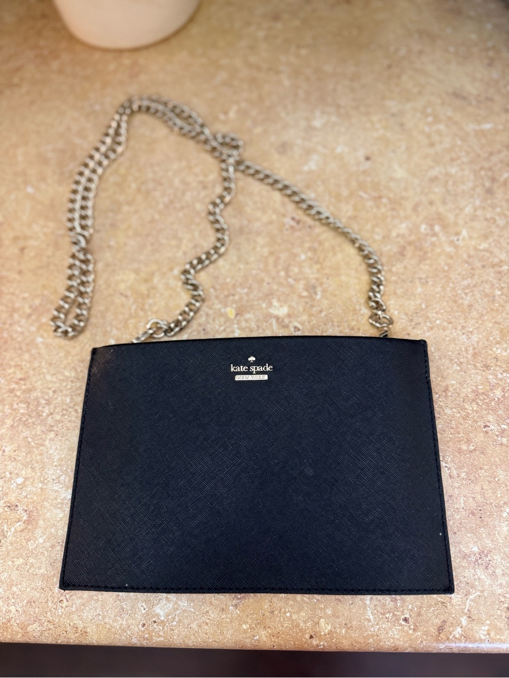 kate spade Black Saffiano Crossbody with Gold Chain